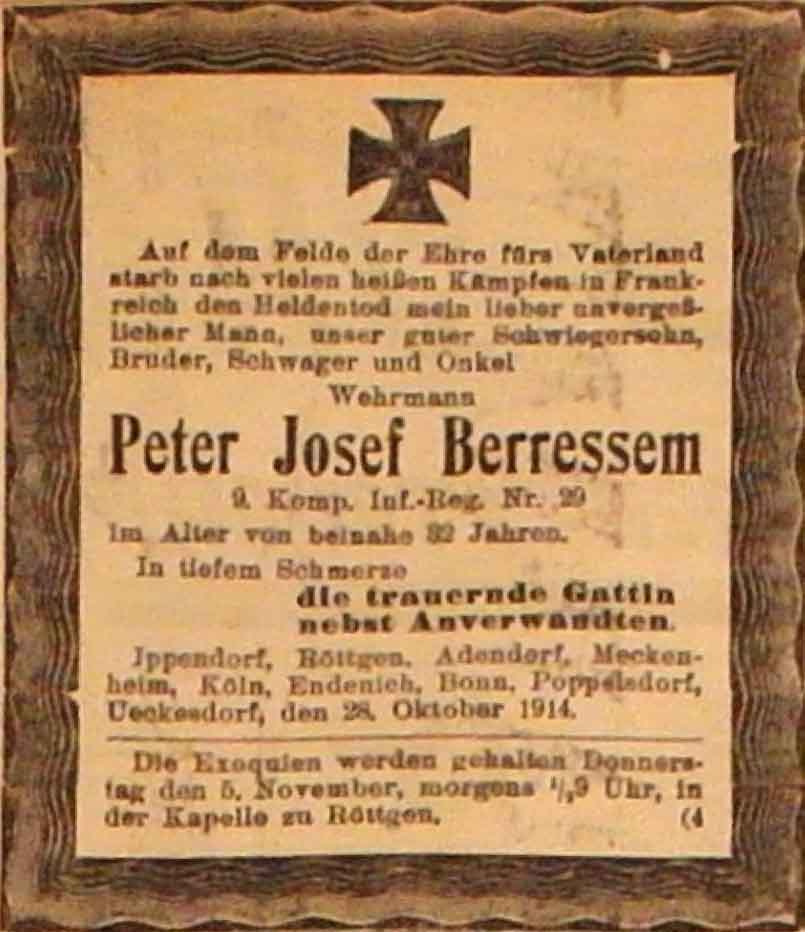 Anzeige im General-Anzeiger vom 29. Oktober 1914
