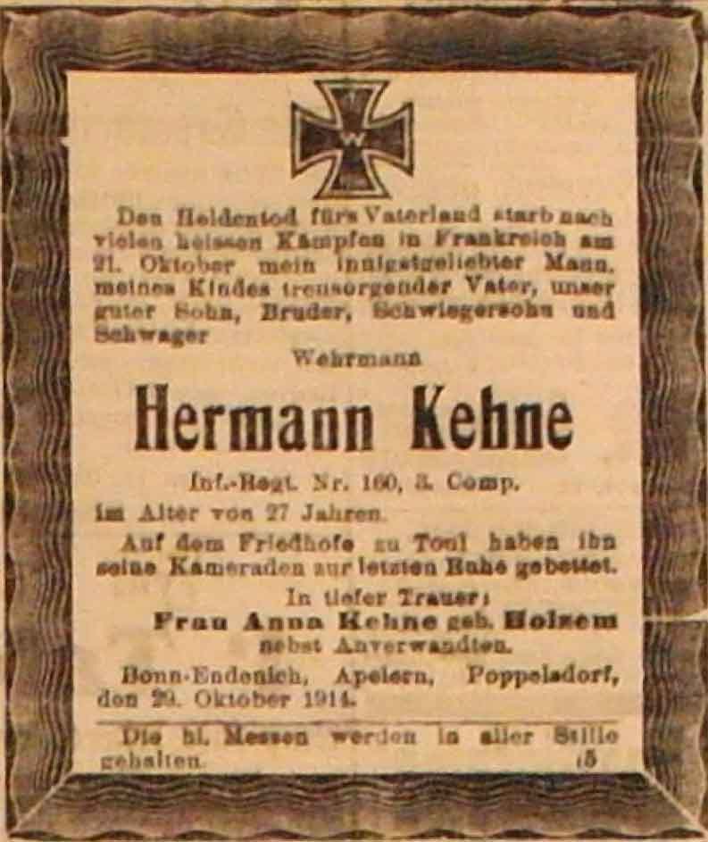 Anzeige im General-Anzeiger vom 30. Oktober 1914
