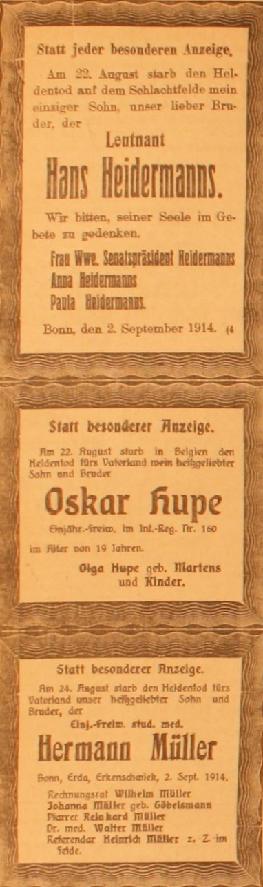 Anzeigen im General-Anzeiger vom 3. September 1914