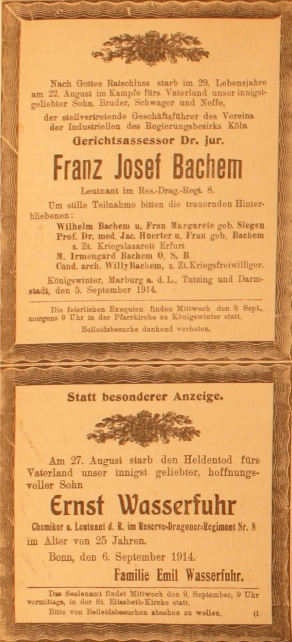 Anzeige im General-Anzeiger vom 7. September 1914