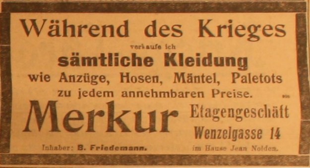 Anzeige in der Deutschen Reichszeitung vom 9. September 1914