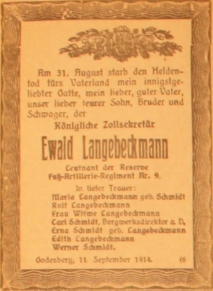 Anzeige im General-Anzeiger vom 12. September 1914