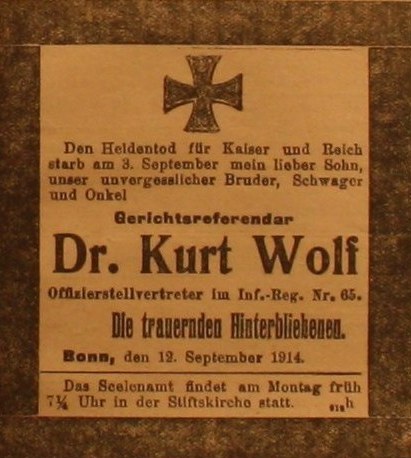 Anzeige in der Deutschen Reichszeitung vom 13. September 1914