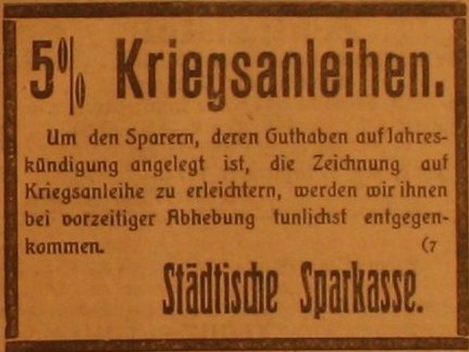 Anzeige im General-Anzeiger vom 13. September 1914