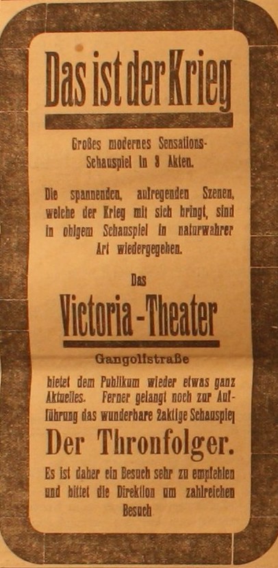 Anzeige in der Deutschen Reichszeitung vom 15. September 1914