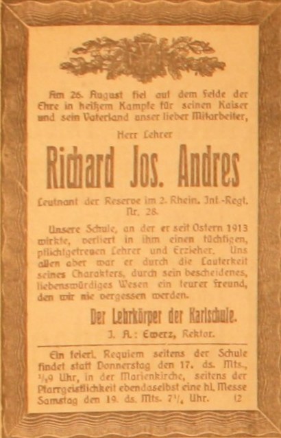 Anzeige im General-Anzeiger vom 15. September 1914