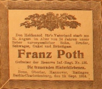 Anzeige im General-Anzeiger vom 19. September 1914