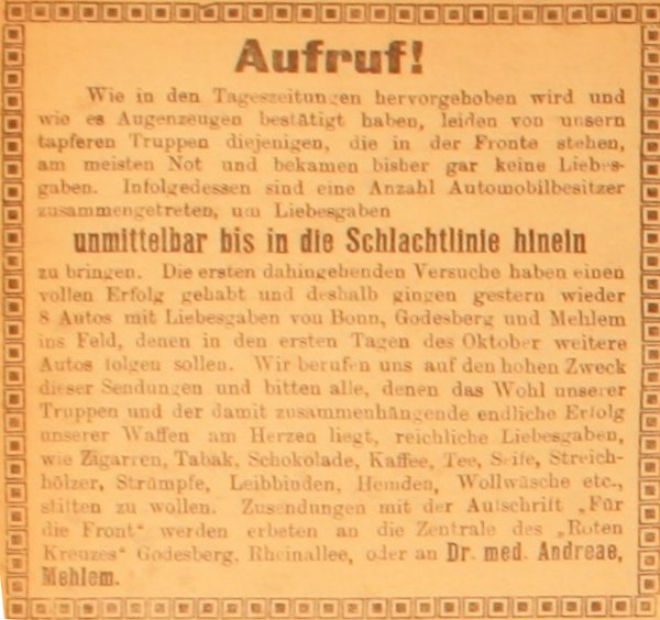 Anzeige in der Deutschen Reichs-Zeitung vom 25. September 1914