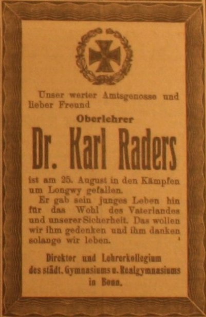 Anzeige im General-Anzeiger vom 28. September 1914
