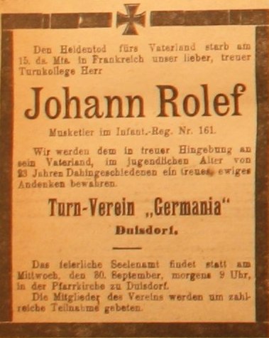 Anzeige in der Deutschen Reichszeitung vom 28. September 1914