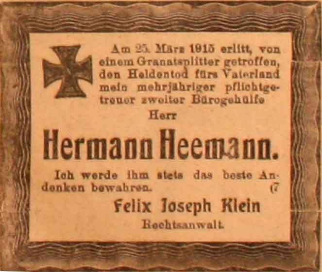 Anzeige im General-Anzeiger vom 4. April 1915