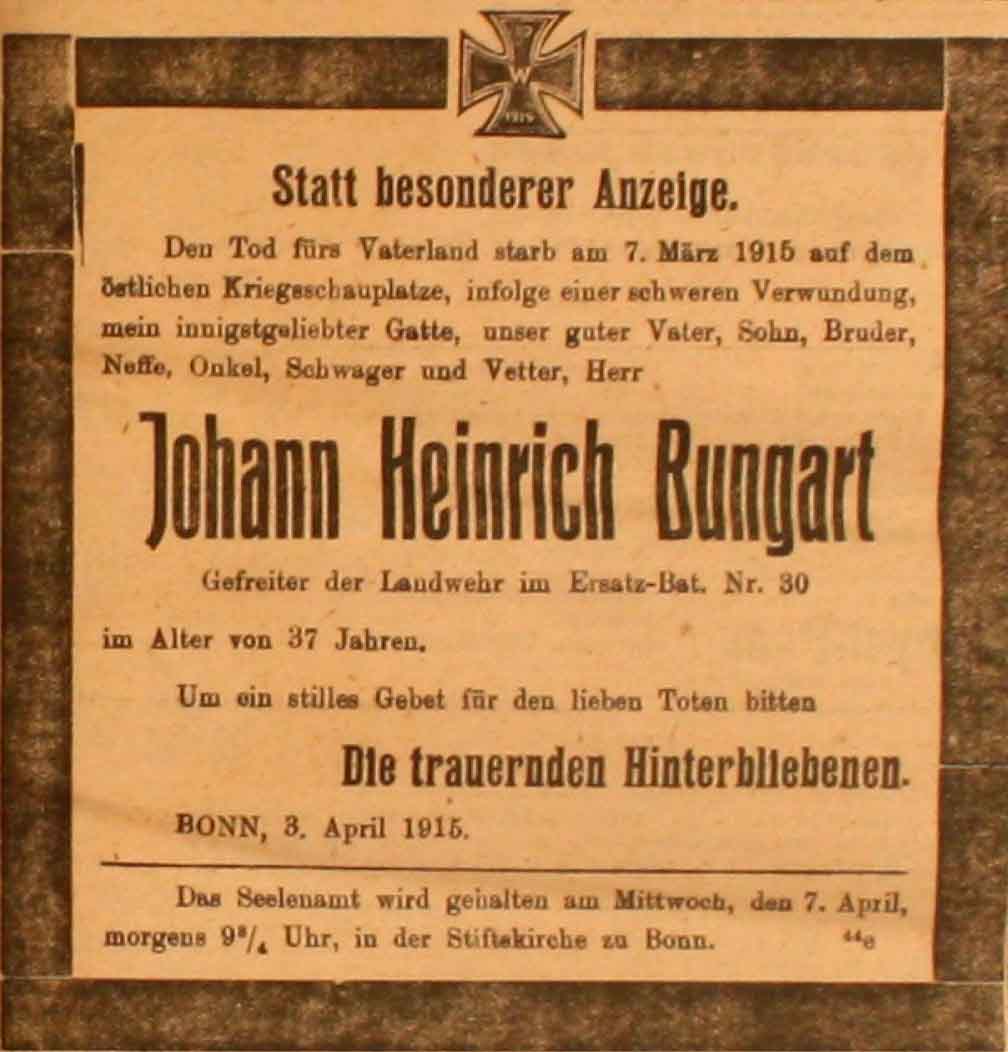 Anzeige in der Deutschen Reichs-Zeitung vom 6. April 1915