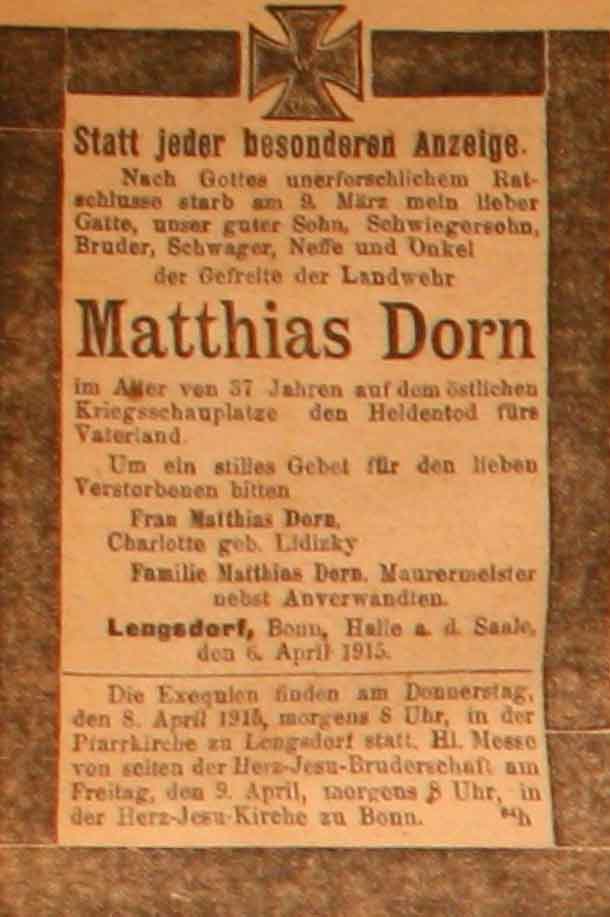 Anzeige in der Deutschen Reichs-Zeitung vom 7. April 1915