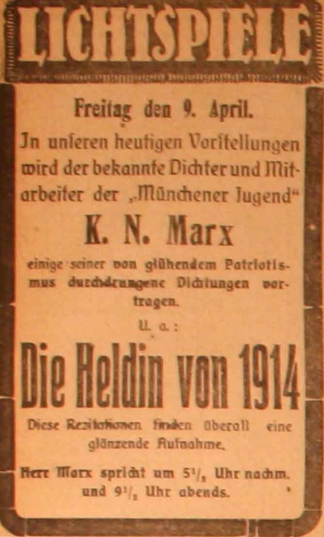 Anzeige im General-Anzeiger vom 9. April 1915
