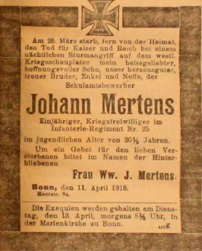 Anzeige in der Deutschen Reichs-Zeitung vom 11. April 1915