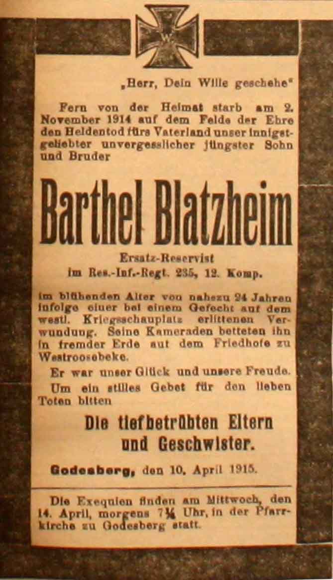 Anzeige in der Deutschen Reichs-Zeitung vom 12. April 1915