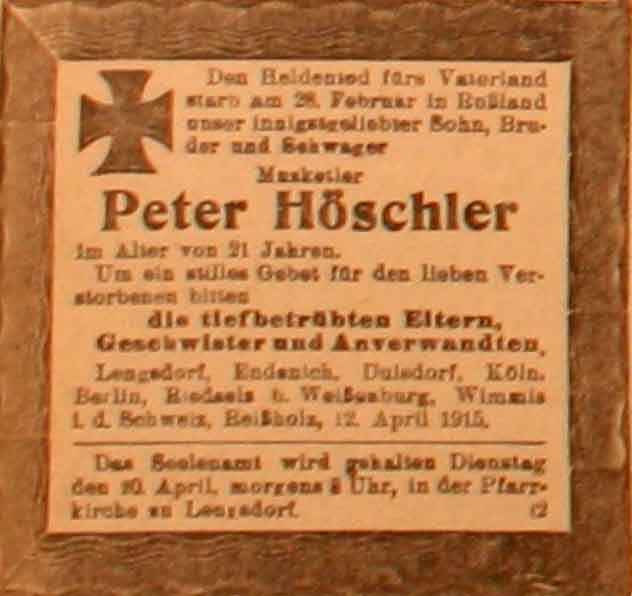 Anzeige im General-Anzeiger vom 13. April 1915