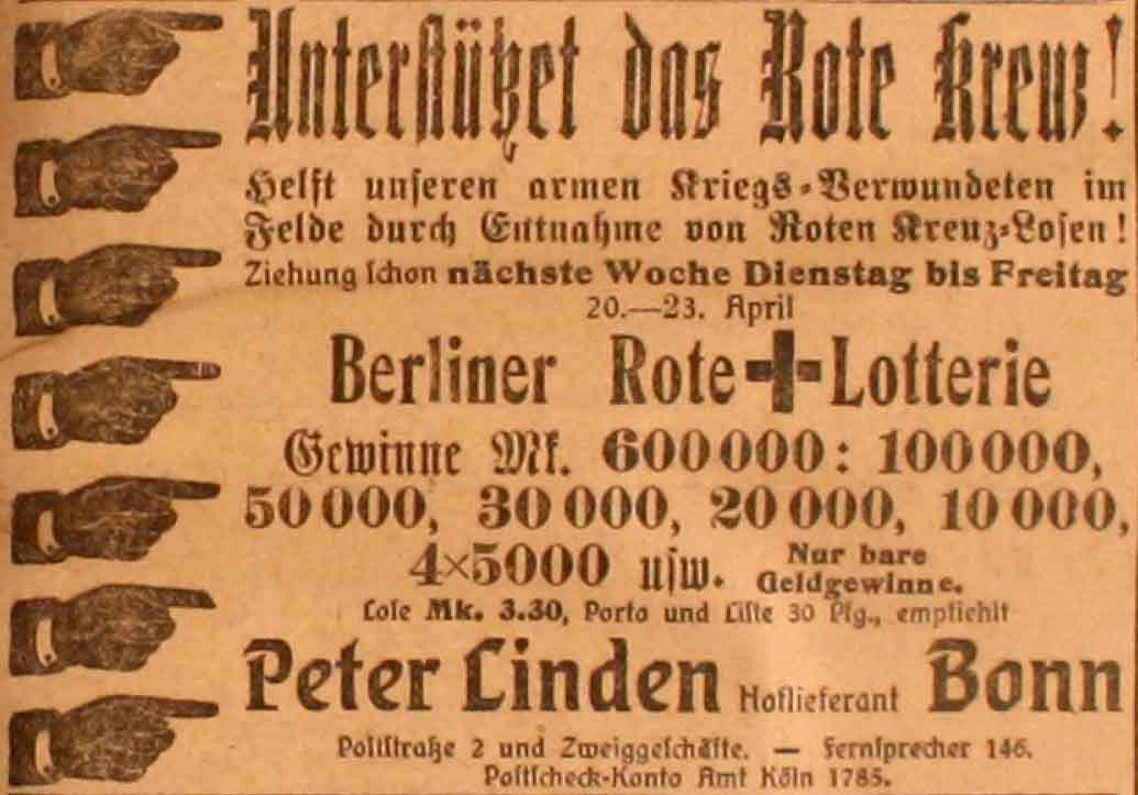 Anzeige im General-Anzeiger vom 15. April 1915