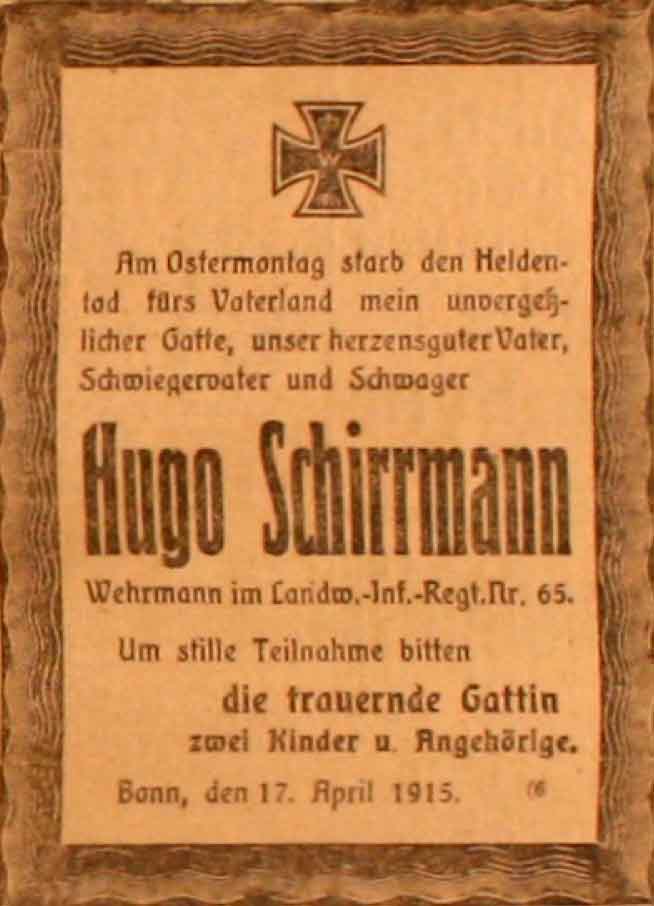 Anzeige im General-Anzeiger vom 17. April 1915