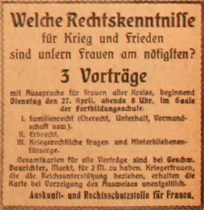 Anzeige im General-Anzeiger vom 18. April 1915