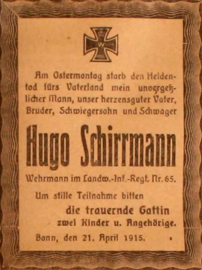 Anzeige im General-Anzeiger vom 21. April 1915