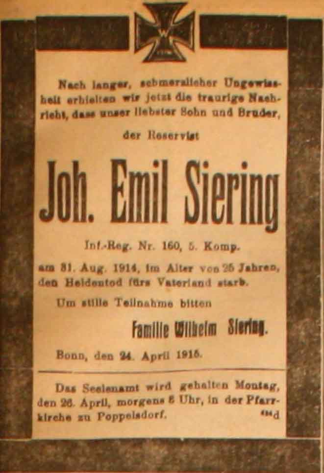 Anzeige in der Deutschen Reichs-Zeitung vom 25. April 1915