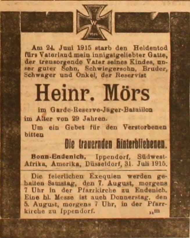 Anzeige in der Deutschen Reichs-Zeitung vom 1. August 1915