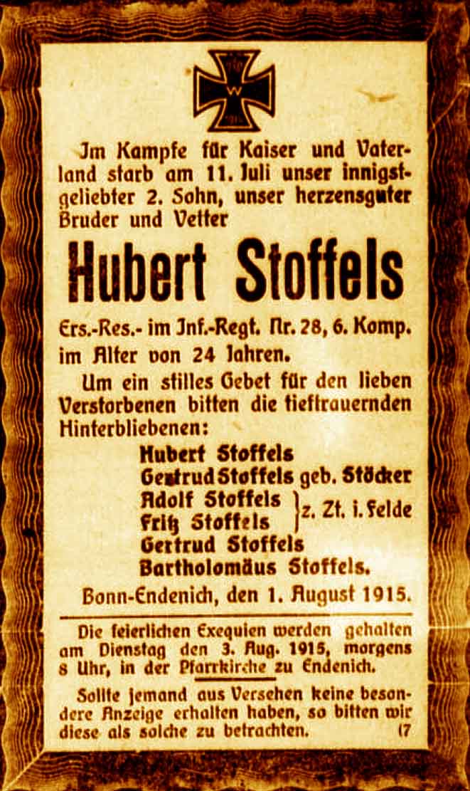 Anzeige im General-Anzeiger vom 1. August 1915