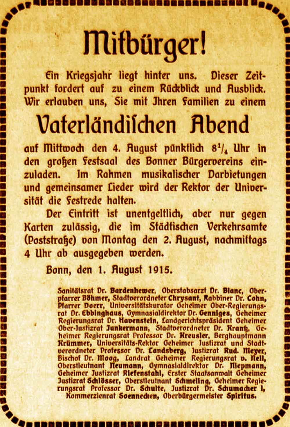 Anzeige im General-Anzeiger vom 2. August 1915