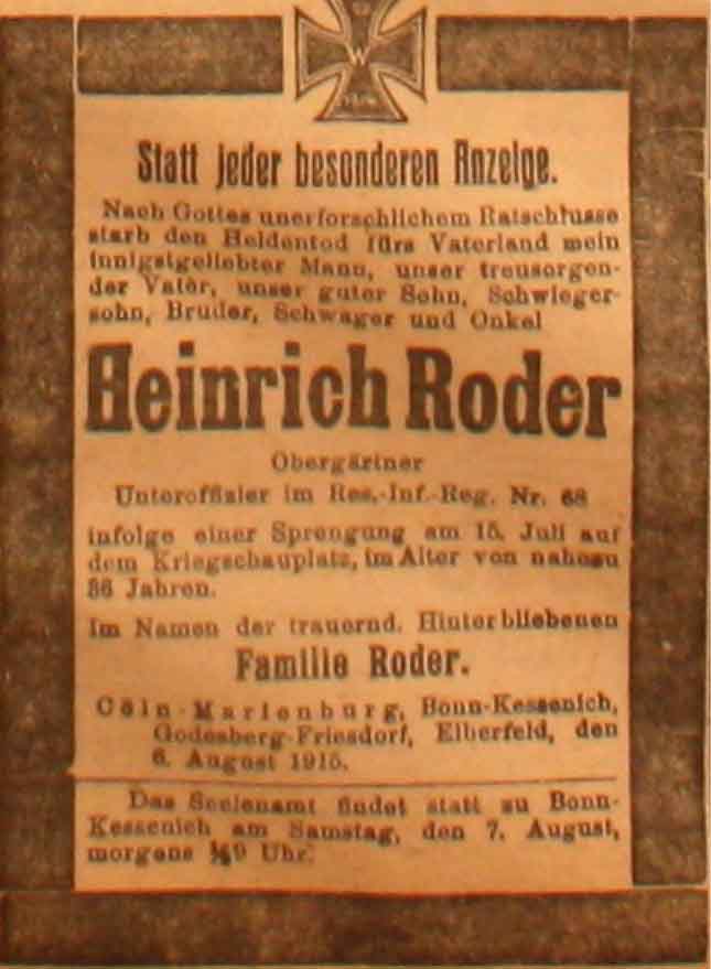 Anzeige in der Deutschen Reichs-Zeitung vom 6. August 1915