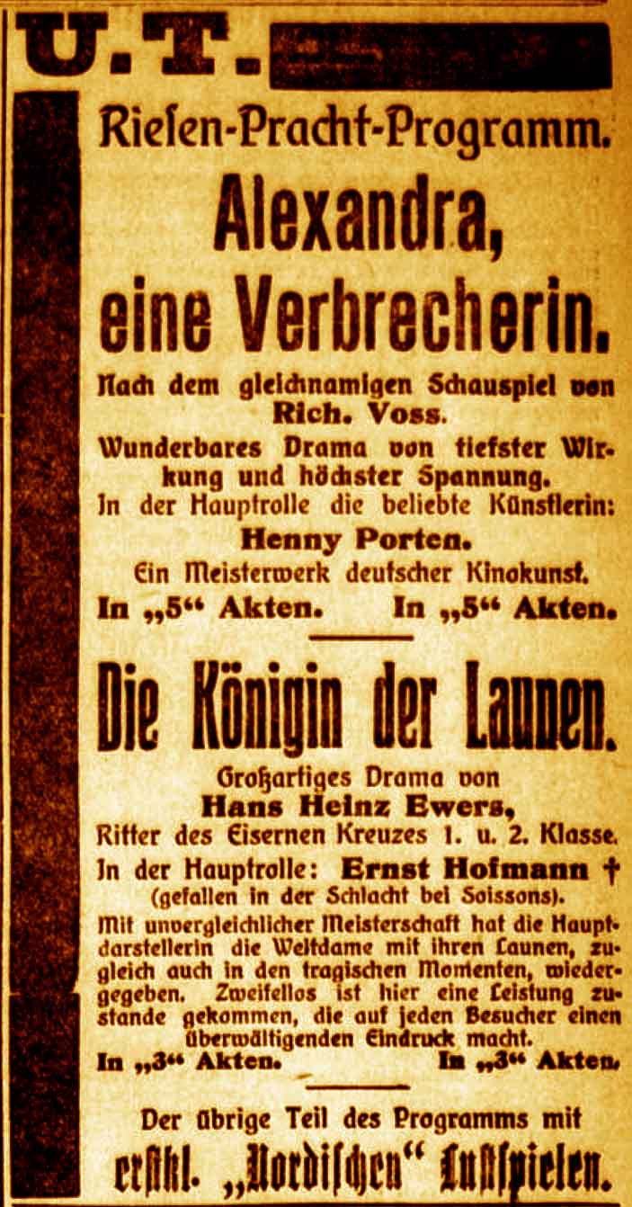 Anzeige im General-Anzeiger vom 7. August 1915