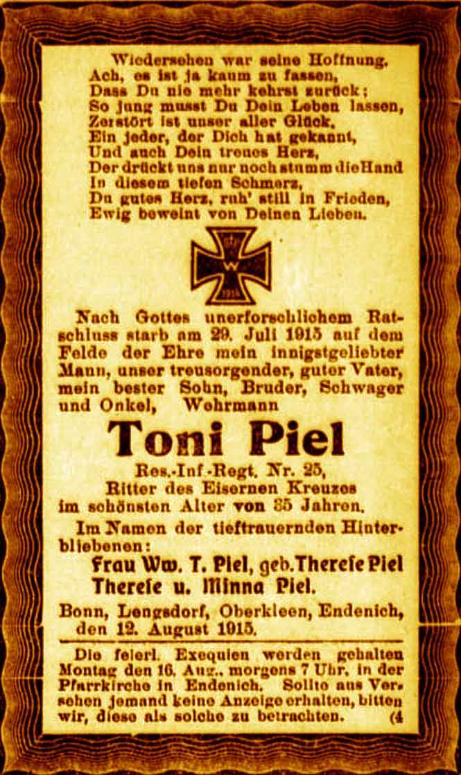 Anzeige im General-Anzeiger vom 12. August 1915