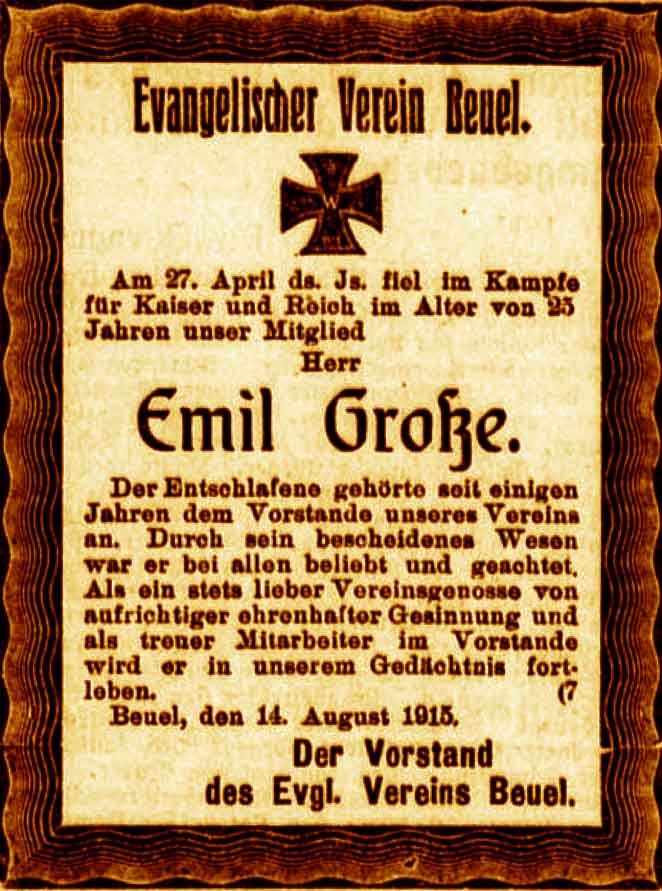 Anzeige im General-Anzeiger vom 15. August 1915