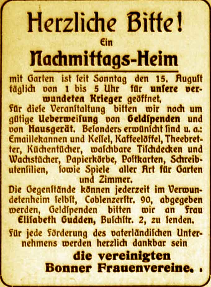 Anzeige im General-Anzeiger vom 18. August 1915