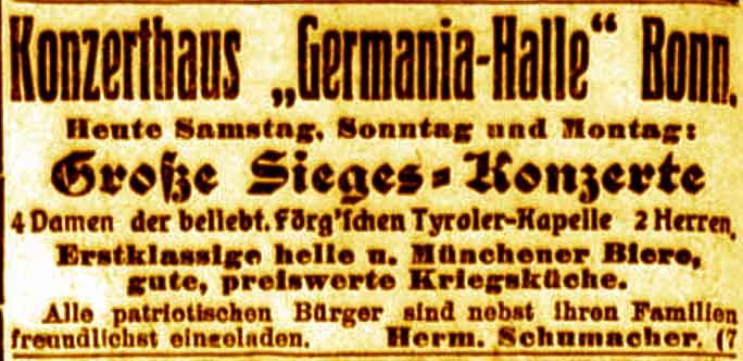 Anzeige im General-Anzeiger vom 22. August 1915