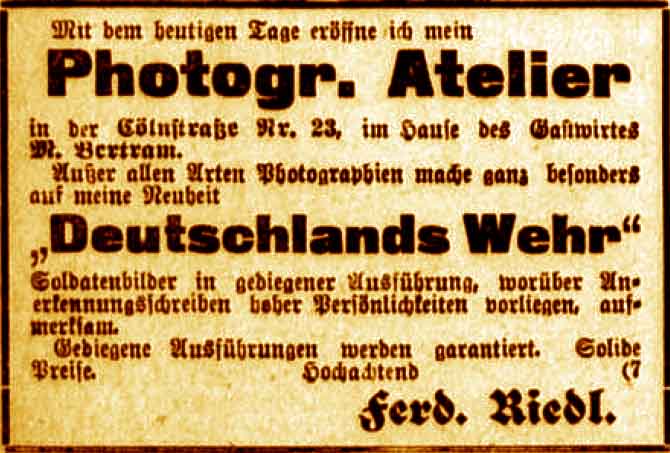 Anzeige im General-Anzeiger vom 28. August 1915