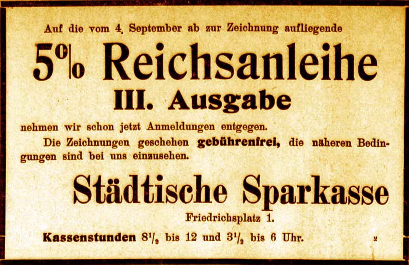 Anzeige im General-Anzeiger vom 30. August 1915