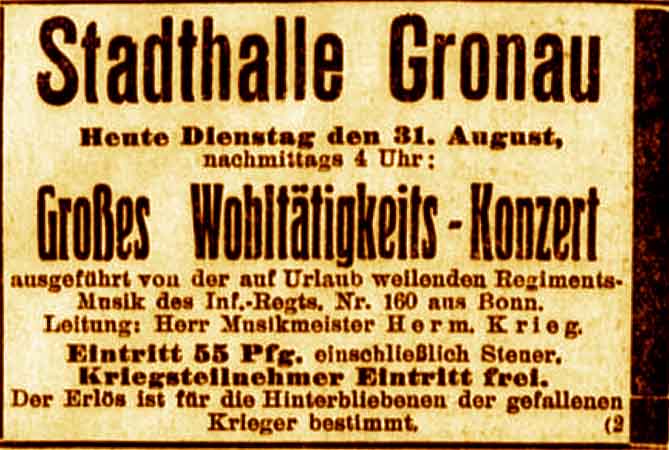 Anzeige im General-Anzeiger vom 31. August 1915