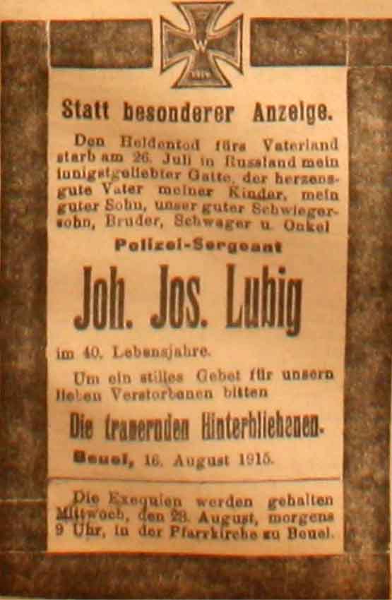 Anzeige in der Deutschen Reichs-Zeitung vom 16. August 1915