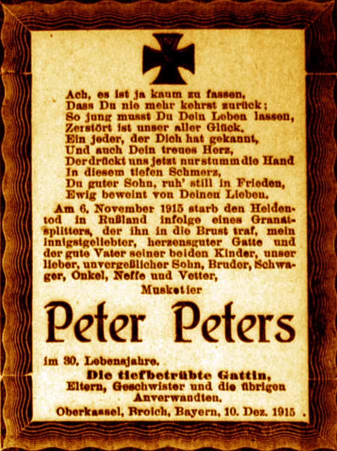 Anzeige im General-Anzeiger vom 10. Dezember 1915