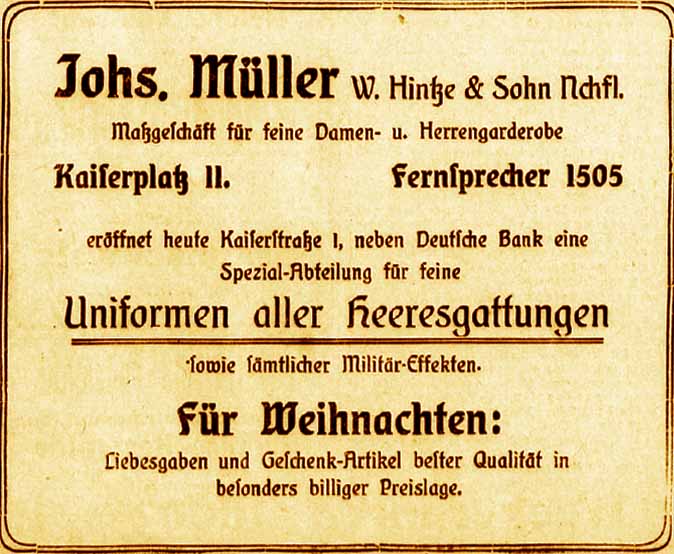 Anzeige im General-Anzeiger vom 11. Dezember 1915