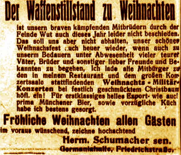Anzeige in der Bonner Zeitung vom 25. Dezember 1915