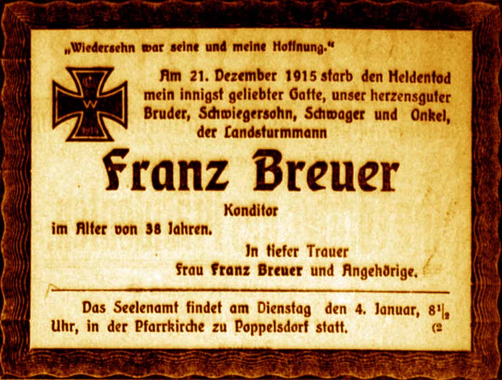 Anzeige im General-Anzeiger vom 28. Dezember 1915