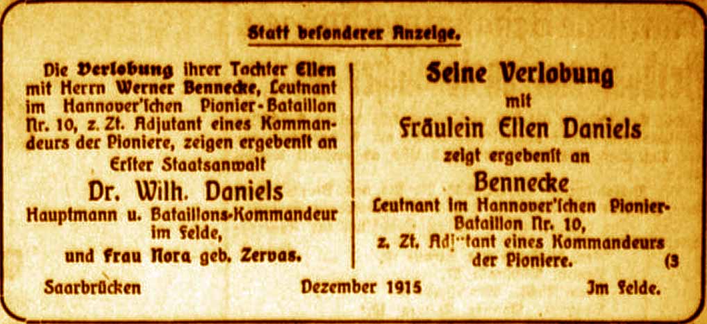 Anzeige im General-Anzeiger vom 29. Dezember 1915