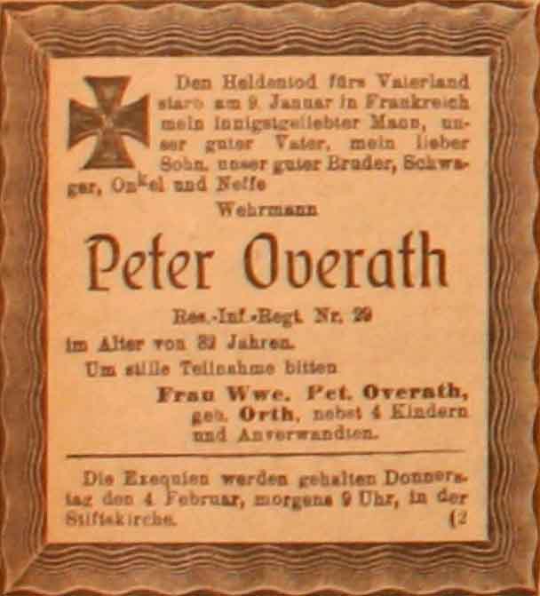 Anzeige im General-Anzeiger vom 2. Februar 1915