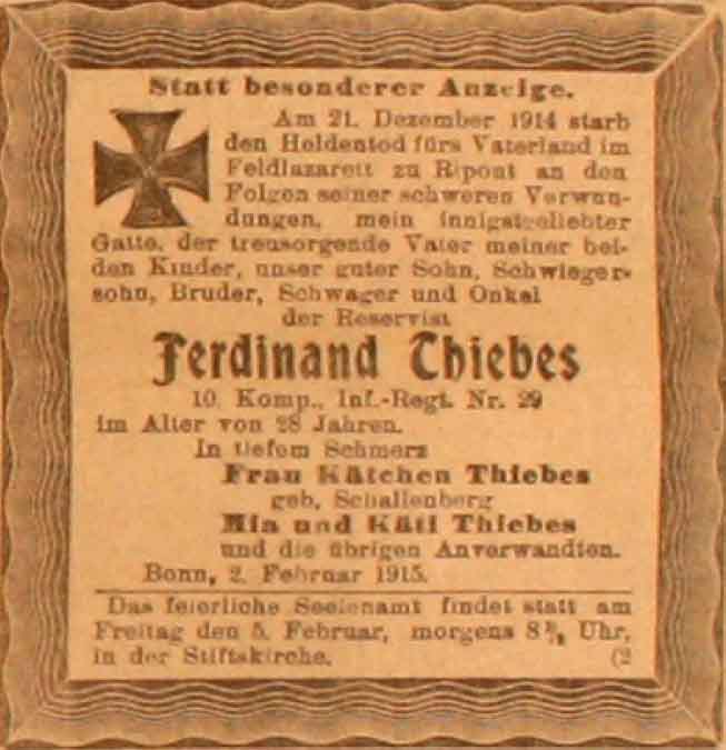 Anzeige im General-Anzeiger vom 2. Februar 1915
