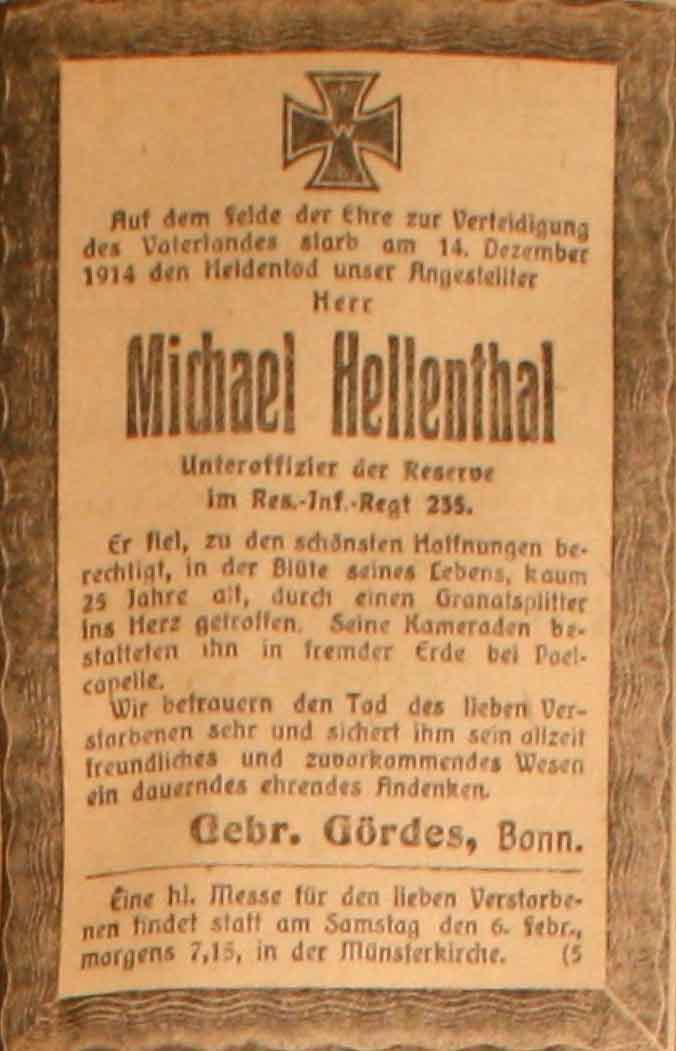 Anzeige im General-Anzeiger vom 5. Februar 1915