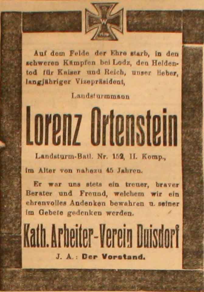 Anzeige in der Deutschen Reichs-Zeitung vom 6. Februar 1915