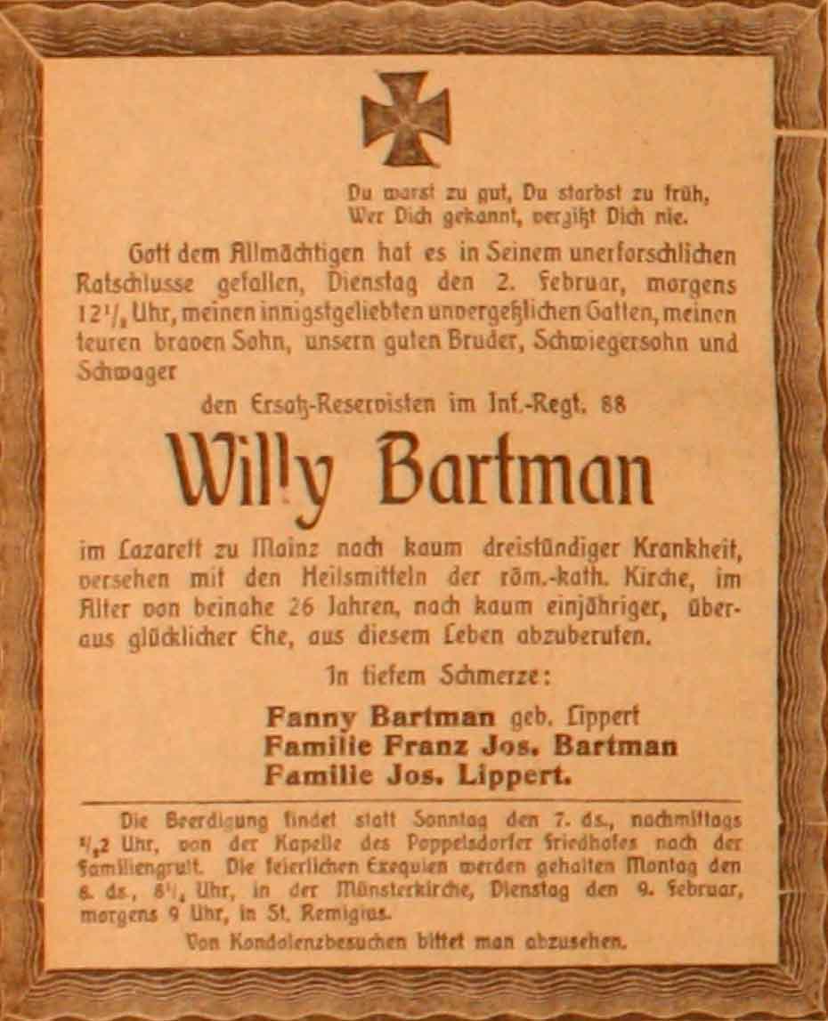 Anzeige im General-Anzeiger vom 6. Februar 1915