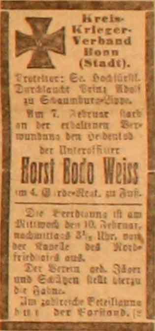 Anzeige im General-Anzeiger vom 9. Februar 1915